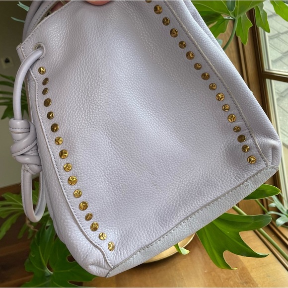 The Sak Pebble Leather Shoulder Bag with Gold Tone Stud Accents in Lavender - Picture 4 of 15